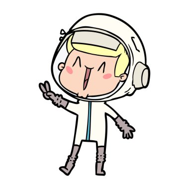 barış işareti veren mutlu karikatür astronot