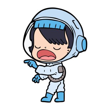 işaret ve konuşuyor karikatür astronot kadın