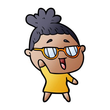 karikatür mutlu kadın gözlük takıyor