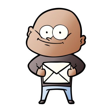 karikatür kel adam harfiyle bakarken