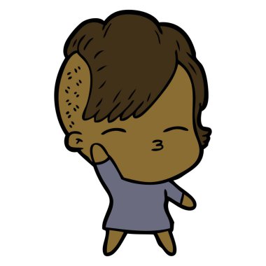 çizgi film kız gözlerini kısarak vektör çizim