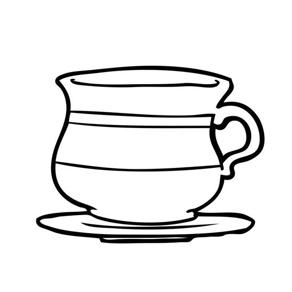 Line Drawing Old Tea Cup — Stock Vector