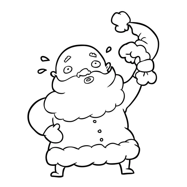 圣诞老人挥舞着帽子的线条画 — 图库矢量图片