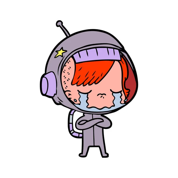 Cartoon Huilende Astronaut Meisje — Stockvector