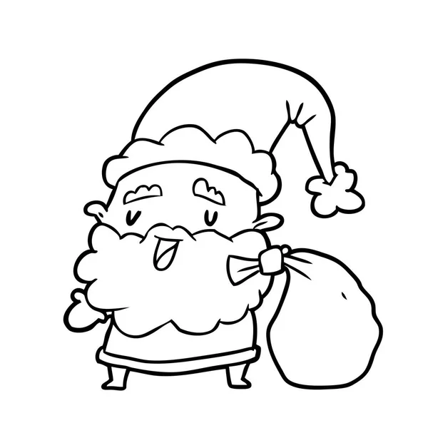 Desenho Linha Santa Claus Levando Saco Presentes — Vetor de Stock