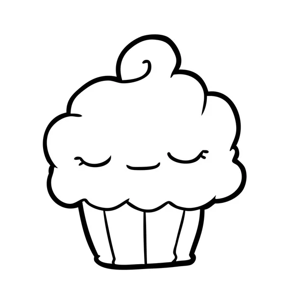 Grappige Lijntekening Van Een Cupcake — Stockvector