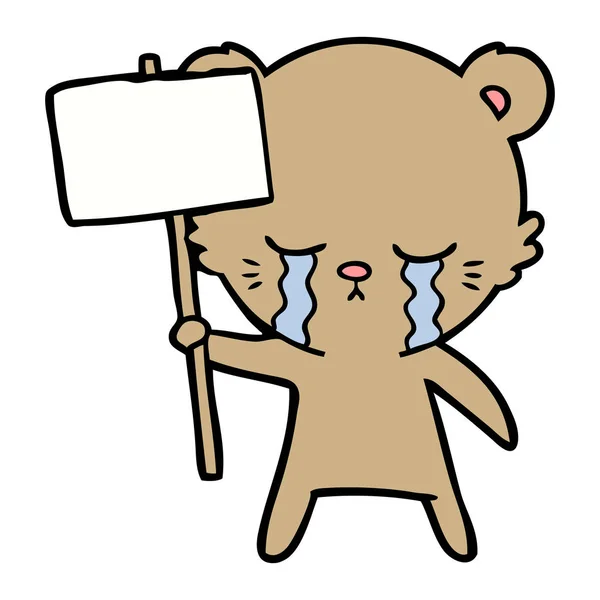 Плаче Мультяшний Ведмідь Знаком Пост — стоковий вектор