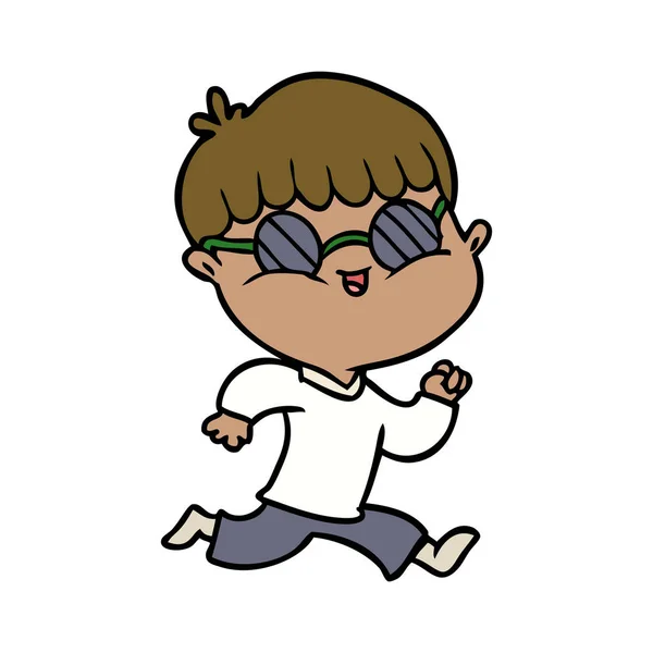 Αγόρι Καρτούν Φορώντας Γυαλιά Ηλίου Και Τρέξιμο — Διανυσματικό Αρχείο