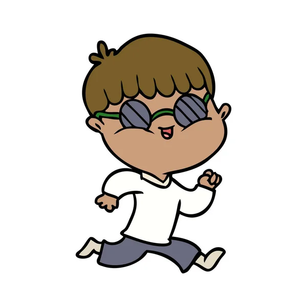 Niño Dibujos Animados Con Gafas Sol Corriendo — Vector de stock