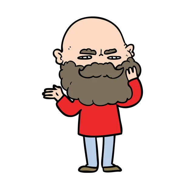 Homem Dos Desenhos Animados Com Franzir Testa Barba — Vetor de Stock