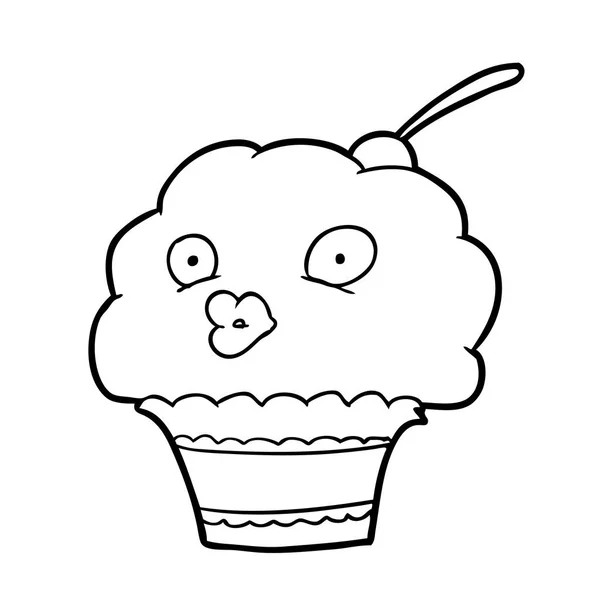 Dibujo Línea Divertida Cupcake — Vector de stock