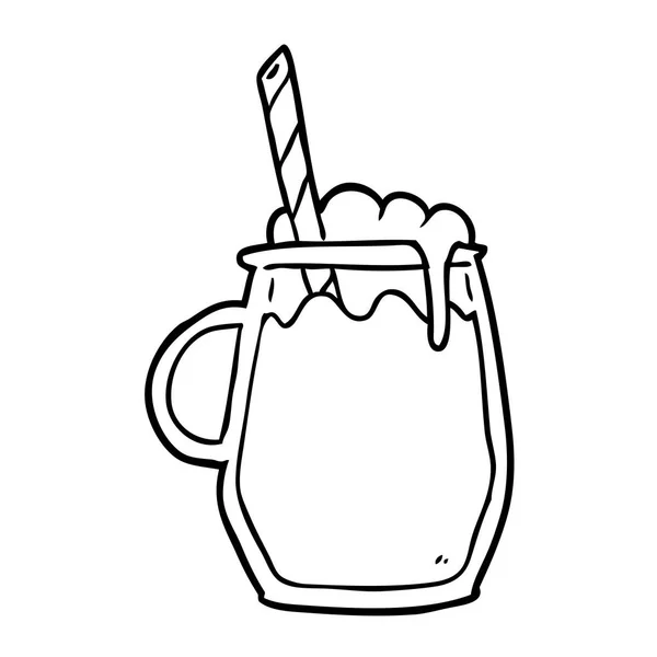 Disegno Linea Bicchiere Birra Radice Con Paglia — Vettoriale Stock