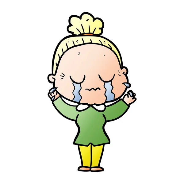 Cartoon Crying Old Lady — Stock Vector