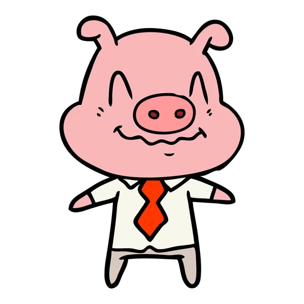 Nerveux Dessin Animé Porc Patron — Image vectorielle