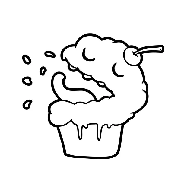 Funny Line Drawing Cupcake — Stock Vector