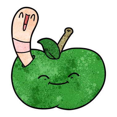 bir elma karikatür mutlu solucan