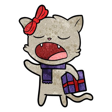 Noel hediyesi ile karikatür kedi