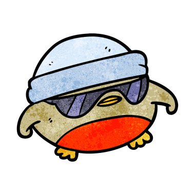 Noel serin güneş gözlüğü ile robin karikatür