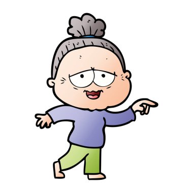 karikatür mutlu yaşlı kadın