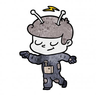 Dostu karikatür uzay adamı işaret