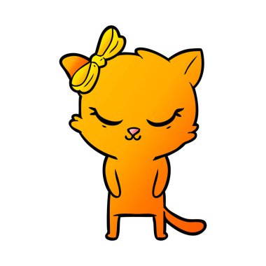 Sevimli çizgi kedi yay ile