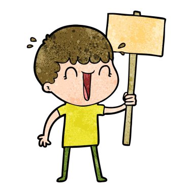 çizgi film adam sallama afişini gülüyor