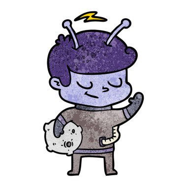 Dostu karikatür spaceman holding meteor