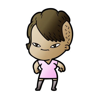 sevimli çizgi kız hippi saç kesimi ile