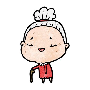 çizgi film yaşlı kadın baston ile