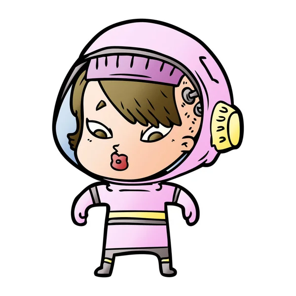 Vector Ilustración Dibujos Animados Astronauta Mujer — Vector de stock