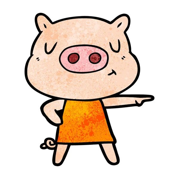 Contenu Dessin Animé Cochon Robe Pointant — Image vectorielle