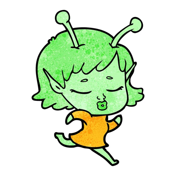 Vector Ilustración Dibujos Animados Chica Alienígena — Vector de stock