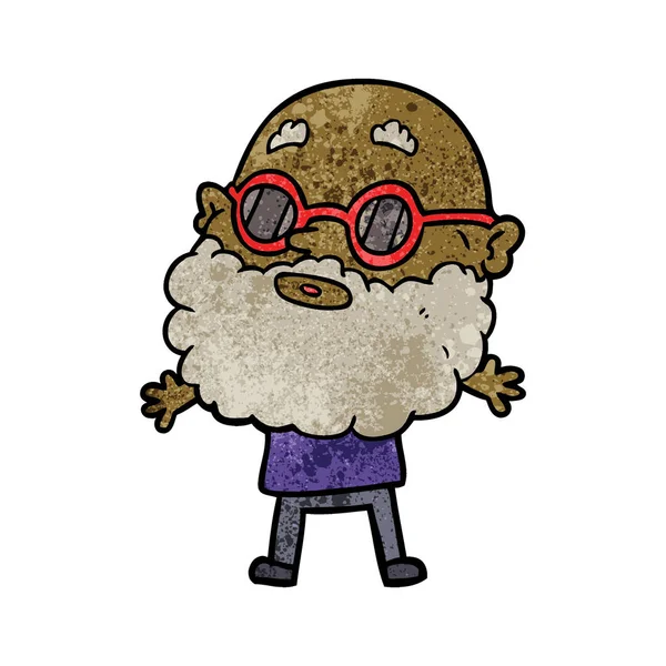 Dessin Animé Homme Curieux Avec Barbe Lunettes Soleil — Image vectorielle