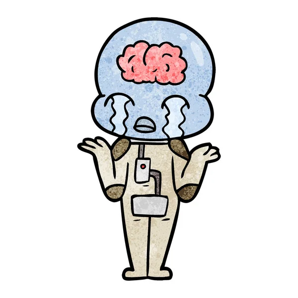 Cartoon Big Brain Alien Weinen — Stockvektor