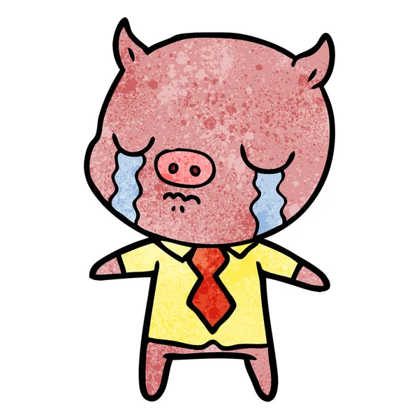 Dessin Animé Cochon Pleurer Portant Chemise Cravate — Image vectorielle