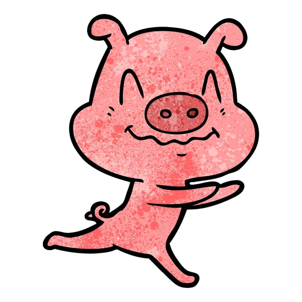 Nerveux Dessin Animé Porc Courir — Image vectorielle