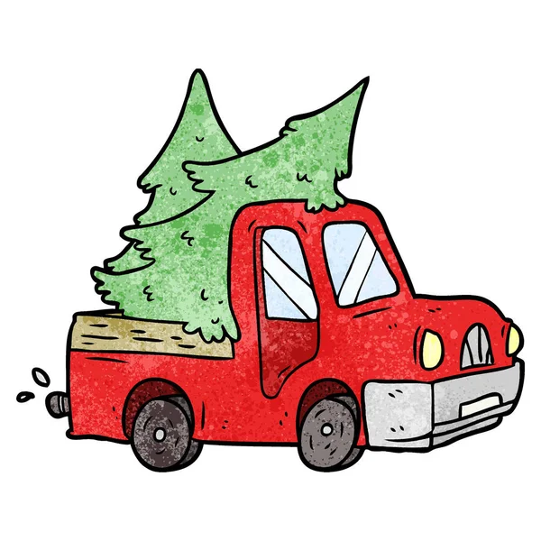 Cartoon Pickup Truck Carrying Christmas Trees — Stock Vector