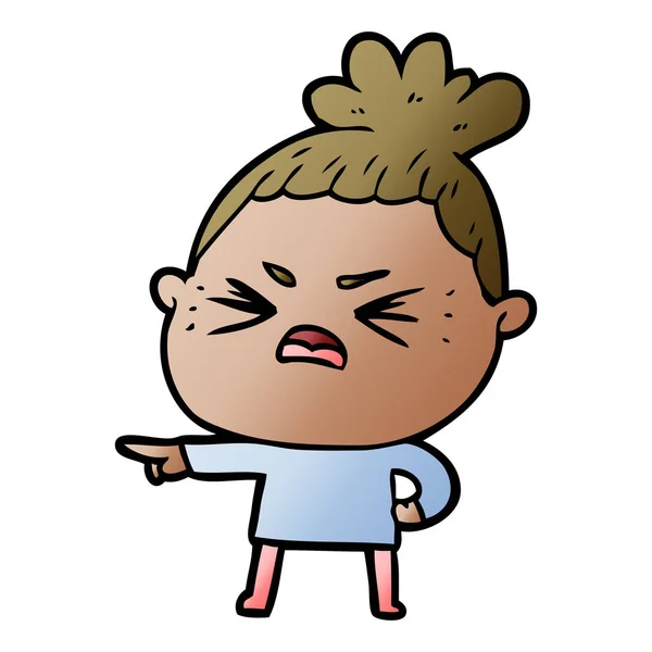 Vektör Çizim Karikatür Kızgın Kadın — Stok Vektör
