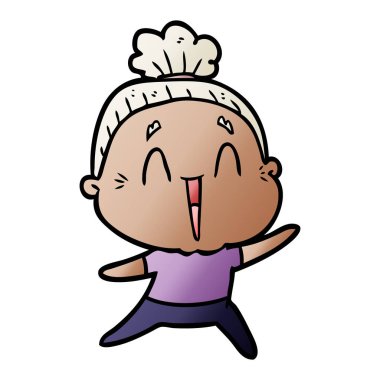 karikatür mutlu yaşlı kadın