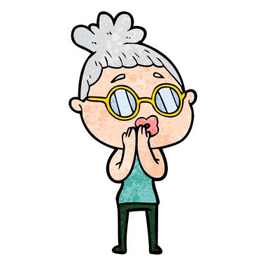 Çizgi filmdeki gözlüklü kadın.