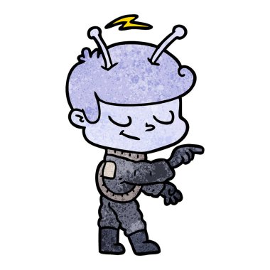 Dostu karikatür uzay adamı işaret