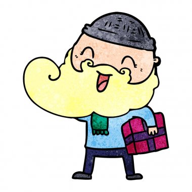 mutlu Noel hediyesi tutan adam sakallı