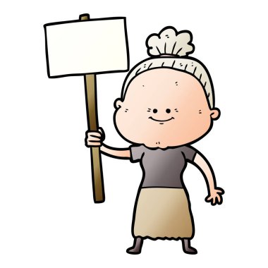 karikatür mutlu yaşlı kadın