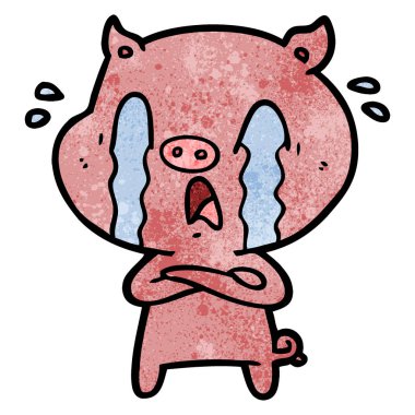 domuz karikatür ağlama vektör çizim