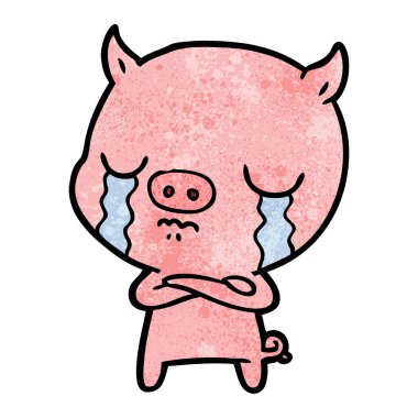 vektör çizim karikatür domuz ağlama