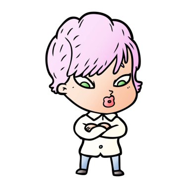 Çizgi filmdeki kadının vektör çizimi