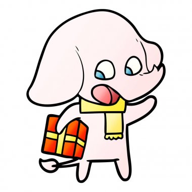 Noel hediyesi ile sevimli çizgi fil