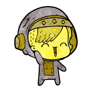 karikatür mutlu astronot kız sallayarak
