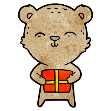 hediye ile mutlu karikatür ayı