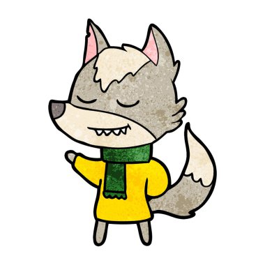 Dostu karikatür kurt giyen eşarp